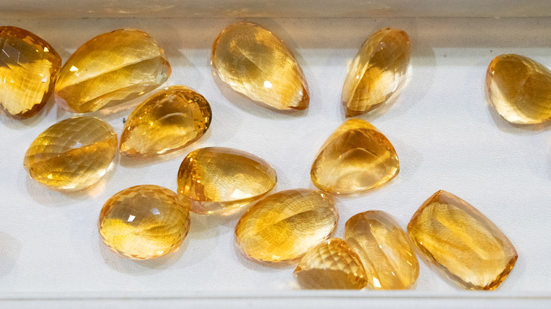 several yellow topaz stones