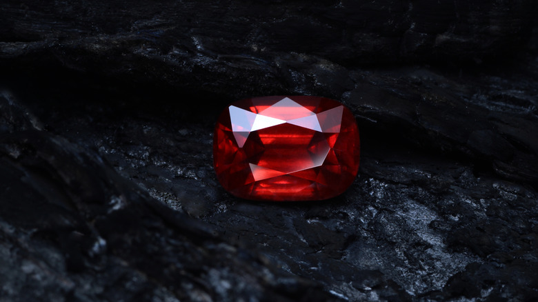 red garnet against black background 