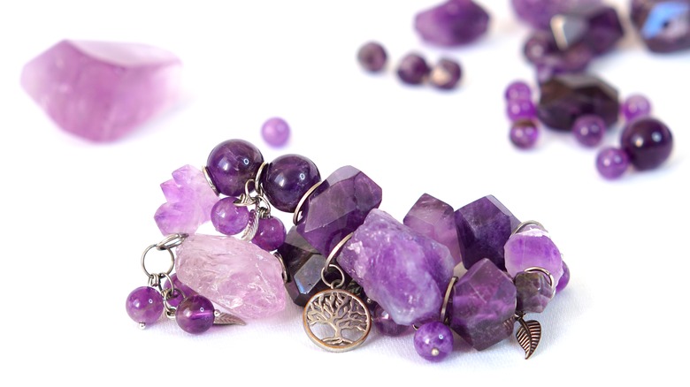 amethyst crystals with white background