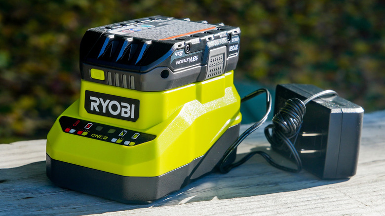 Ryobi charger with a battery attached