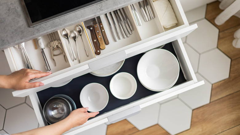 Adhesive Drawer Liner Updates Kitchen Cabinets Without Permanent