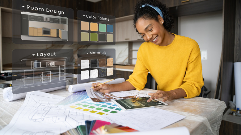 Woman using an AI tool to redesign her home