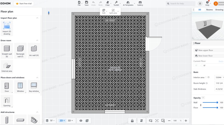 An editable 2D floor plan for a room in a house with options on both sides