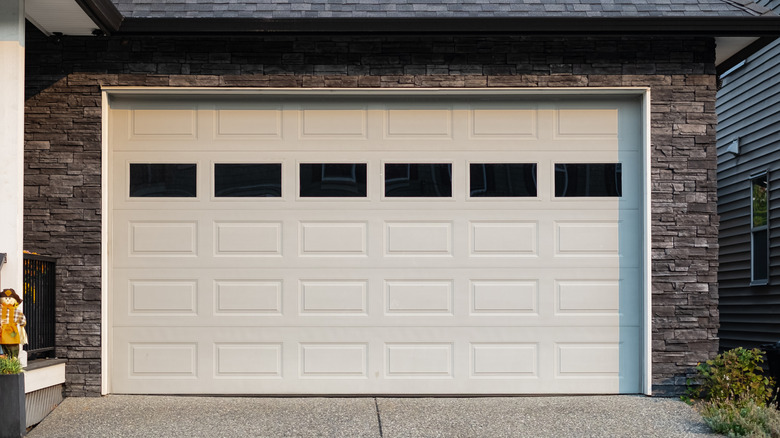 Blacked-out windows in a garage door