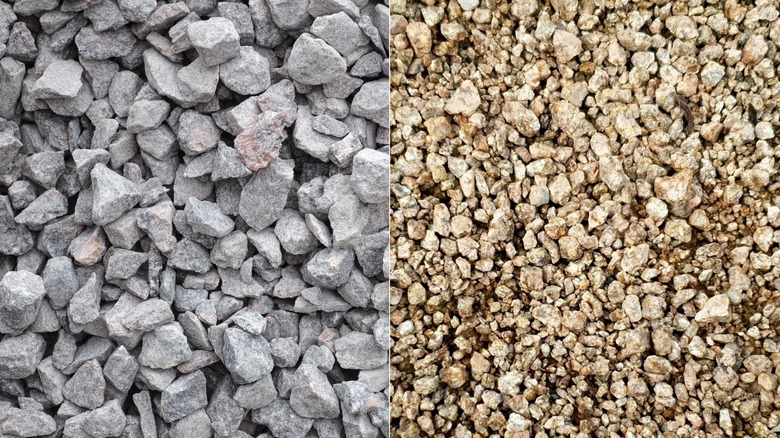 split screen of crushed stone on one side and decomposed granite on the other