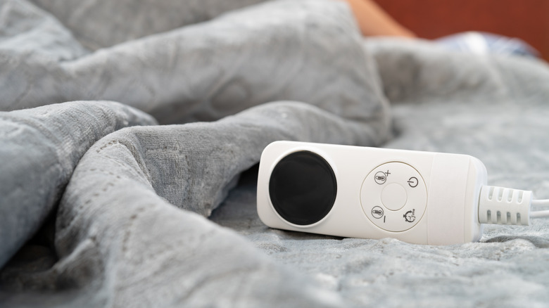 gray heated blanket with remote