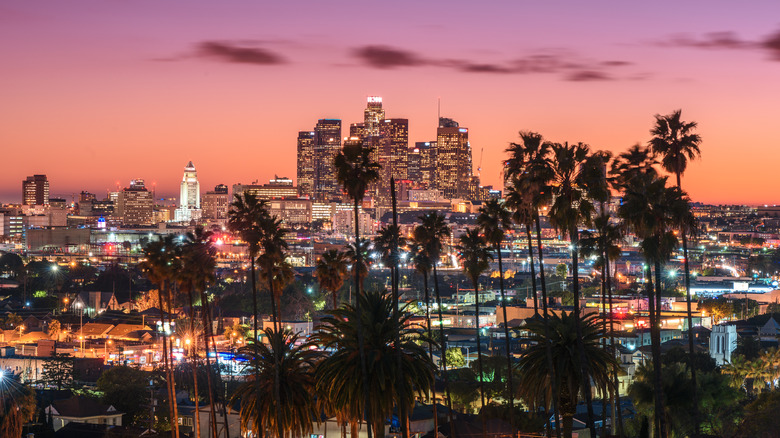 downtown Los Angeles at sunset