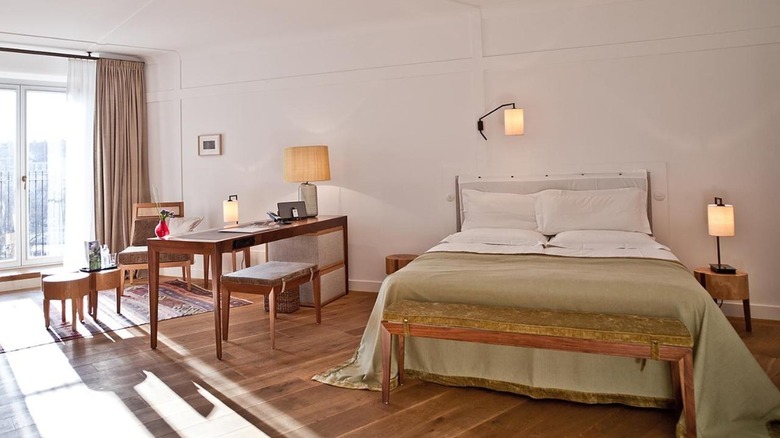 hotel room with bed and desk