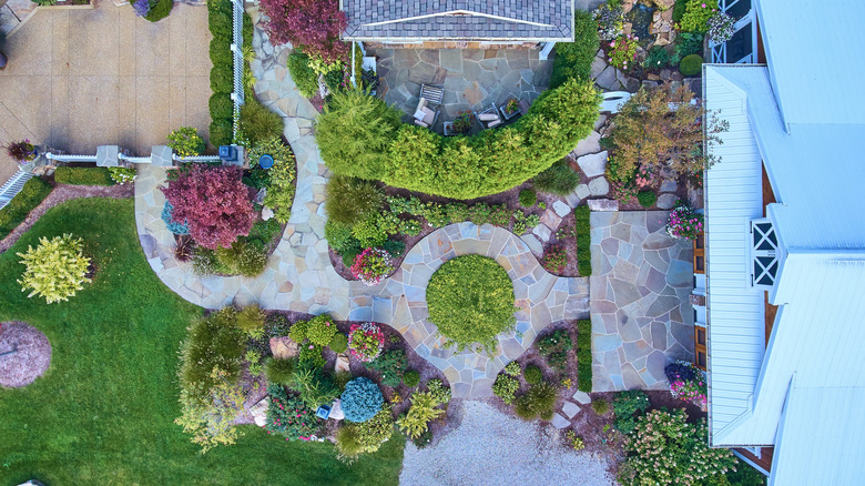 Bird's eye view of a residential garden
