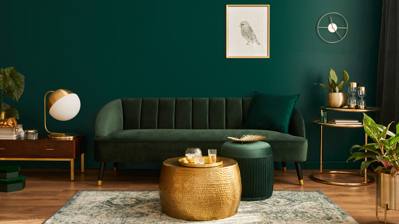 gold and green living room