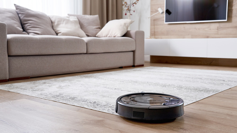 robot vacuum in living room