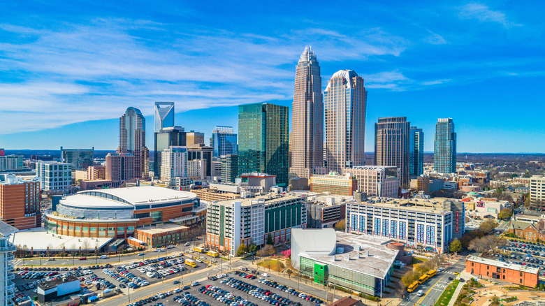 Aerial drone shot of Charlotte