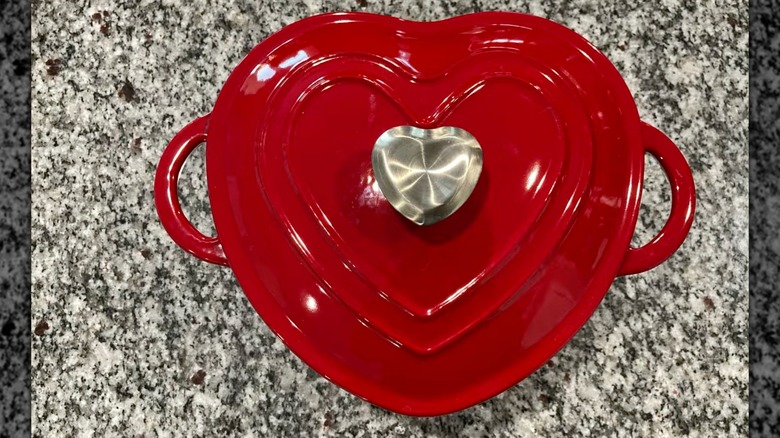 Heart-shaped dutch oven on counter