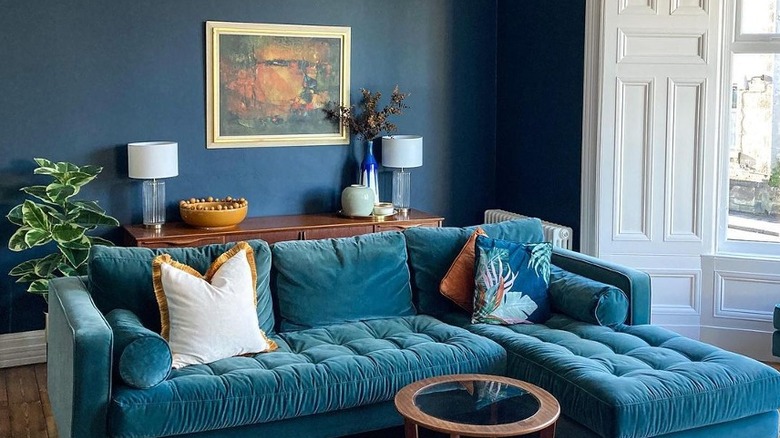 Living room with blue wall