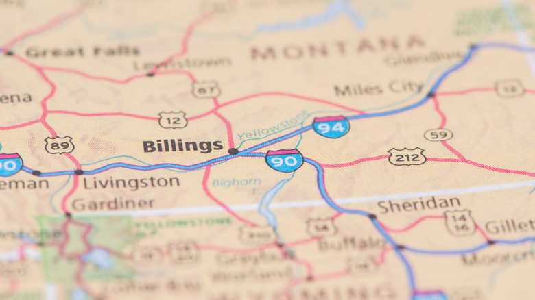 Road map highlighting Billings