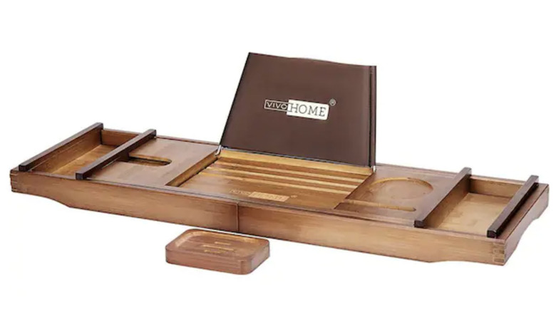 Expandable bamboo bathtub caddy 