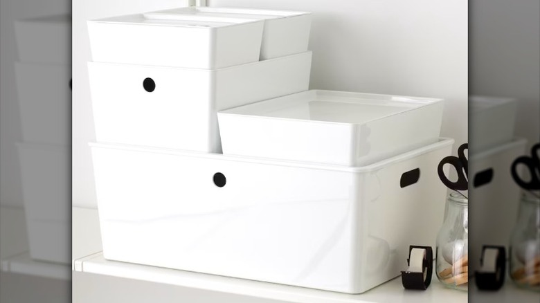 white bins with lids