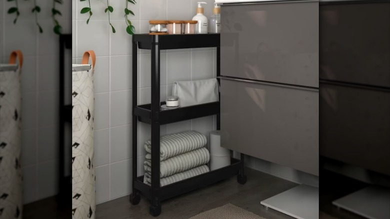 skinny black rolling cart