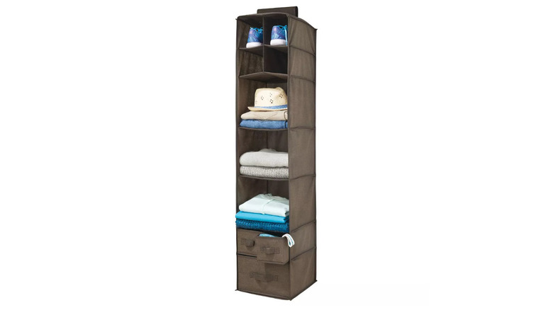Brown fabric hanging organizer