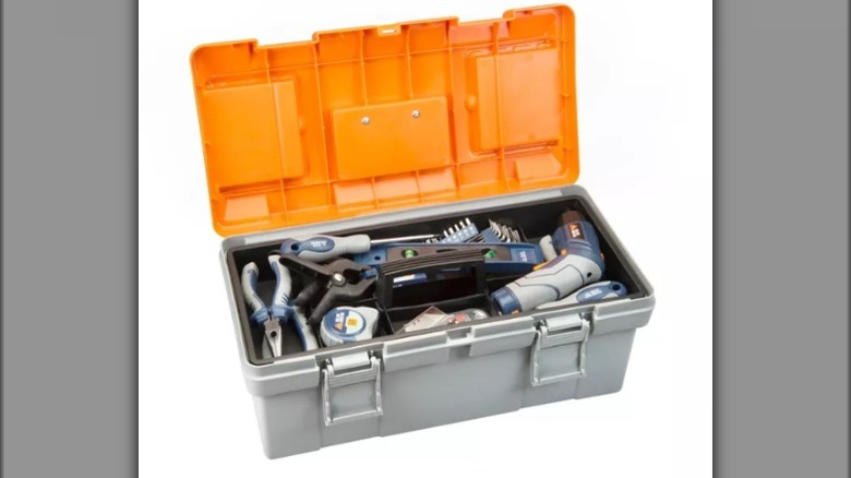Open toolbox with orange lid