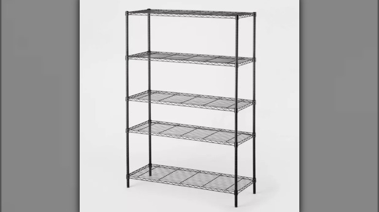 Empty black wire shelving unit