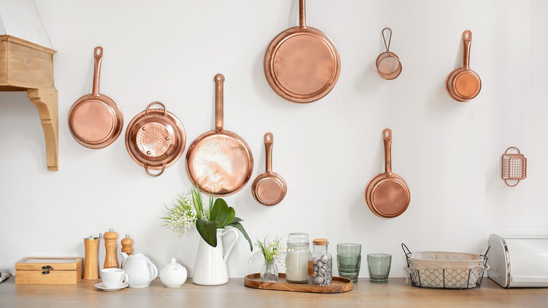 Pans hanging in kitchen