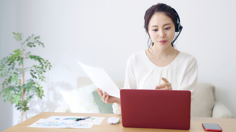 Woman working in home office