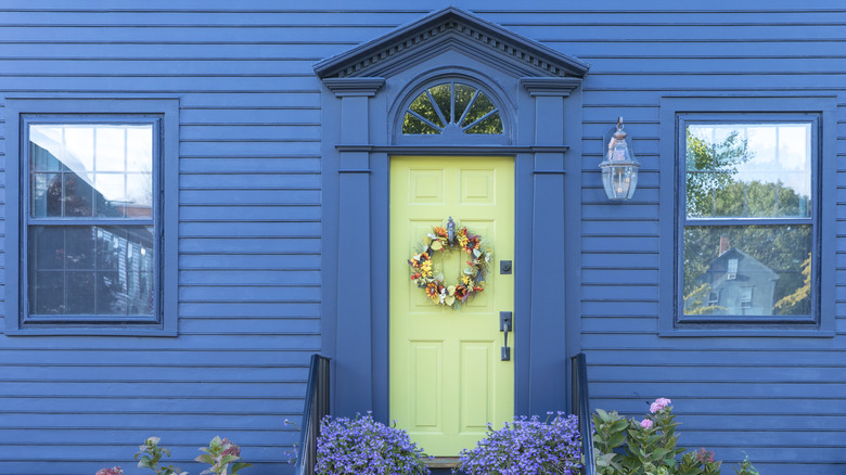 blue house with green door