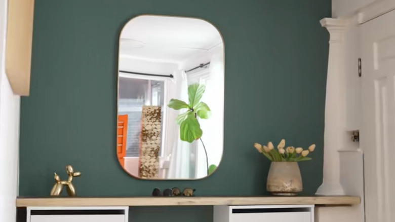 blue entryway wall white trim