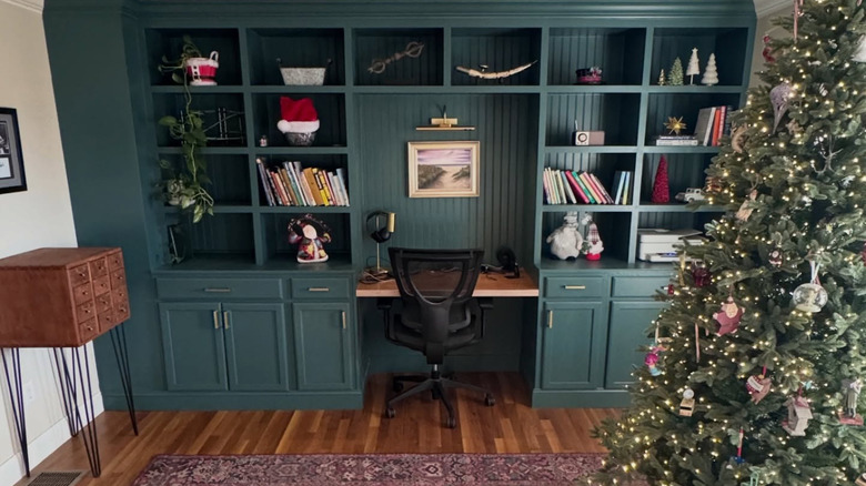 office painted in dusky blue