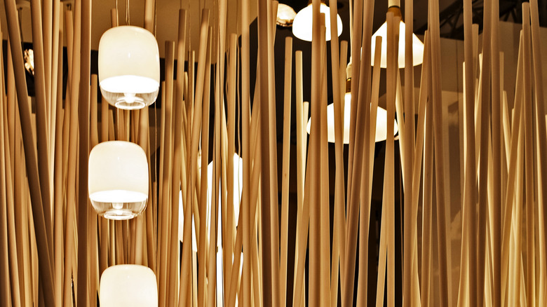 solar lamps and bamboo screen