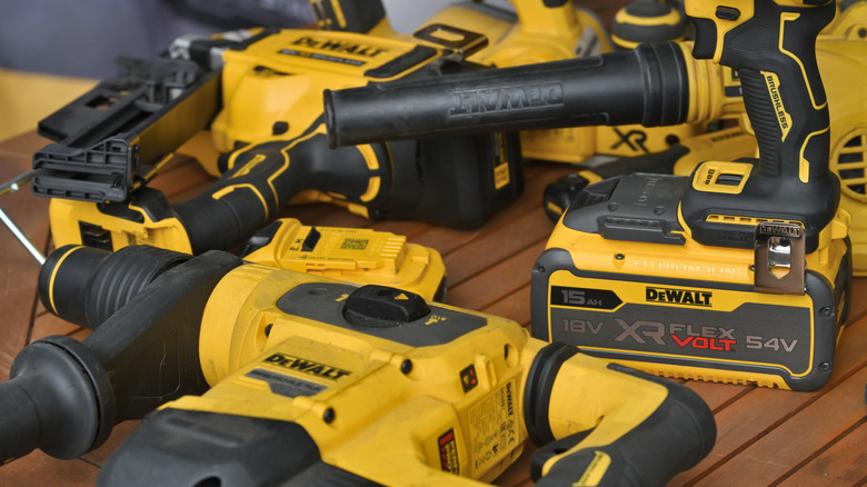 DeWalt tools displayed on a table