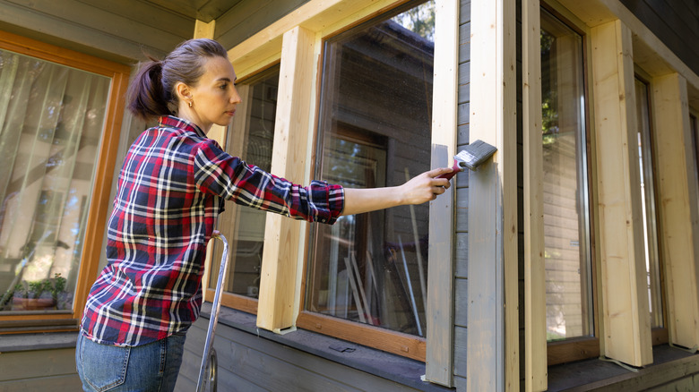 Person painting exterior of home