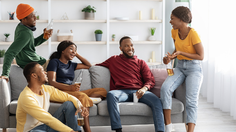 friends talking in living room