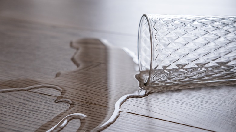 Water spilled onto hardwood floor