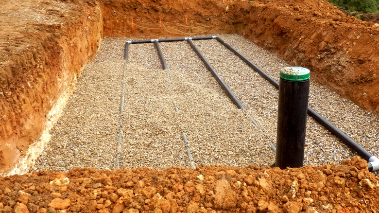 Gravel bed being laid out for septic system