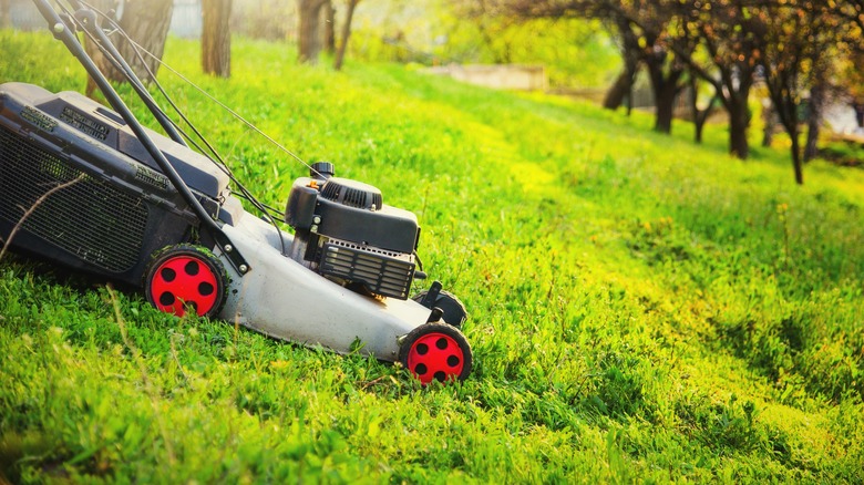 lawn mower going down a hill