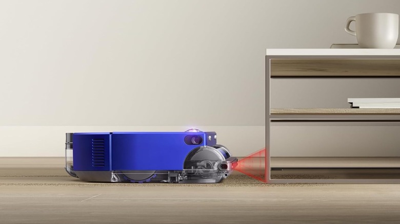 The Dyson 360 robot vacuum using its sensors to avoid a table.