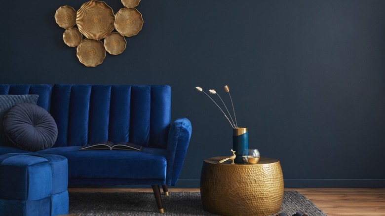 Luxurious blue velvet sofa 