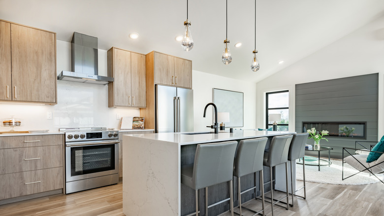 Modern kitchen with white and wood