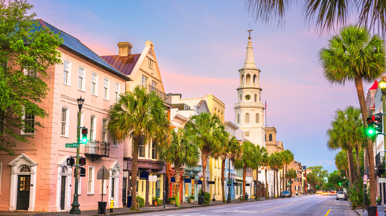 streets of Charleston at sunset