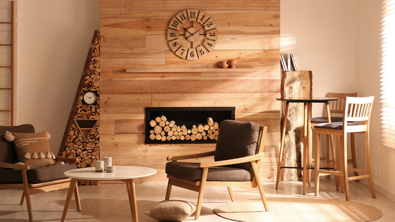 Rustic clock on fireplace