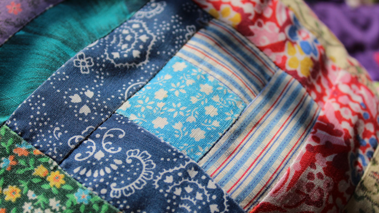 Close-up view of patchwork quilt