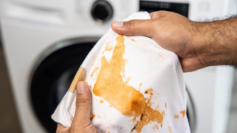 Brown stain on a white shirt