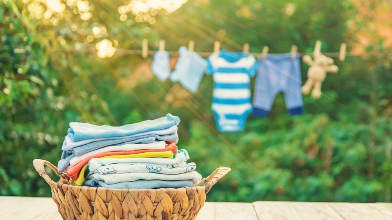 Sunny day clothes hanging outdoors 