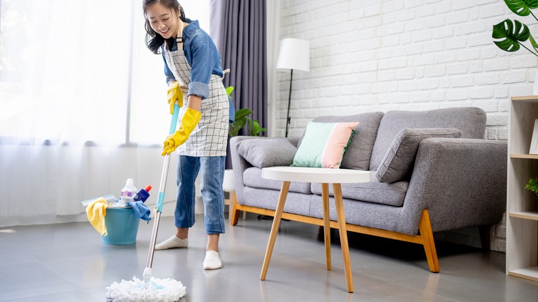 woman mopping
