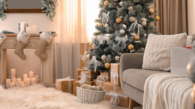 Faux fireplace in Christmas house