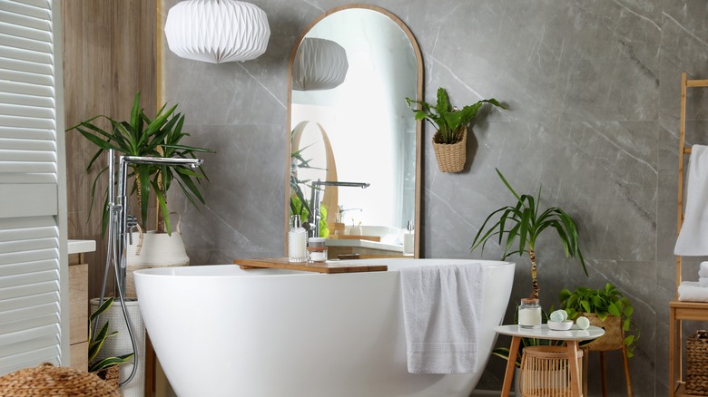 bathroom mirror against the wall