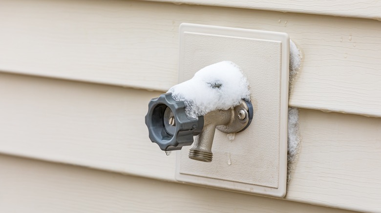 Exterior faucet in winter