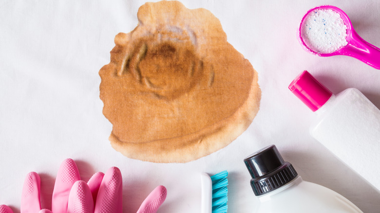 coffee stain with cleaning products